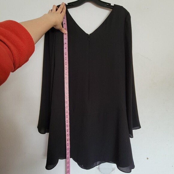 Cinq a Sept Black Cecil Knotted Crepe Flare Long Sleeve Mini Dress Size 2 - Picture 11 of 16